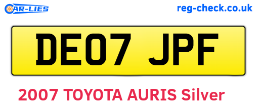 DE07JPF are the vehicle registration plates.