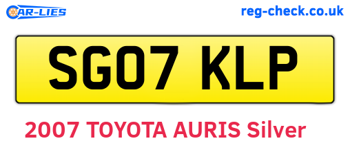 SG07KLP are the vehicle registration plates.