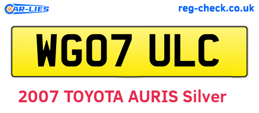 WG07ULC are the vehicle registration plates.