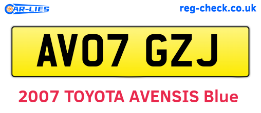 AV07GZJ are the vehicle registration plates.