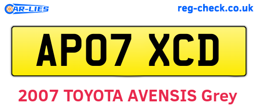 AP07XCD are the vehicle registration plates.