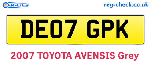 DE07GPK are the vehicle registration plates.