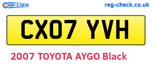 CX07YVH are the vehicle registration plates.