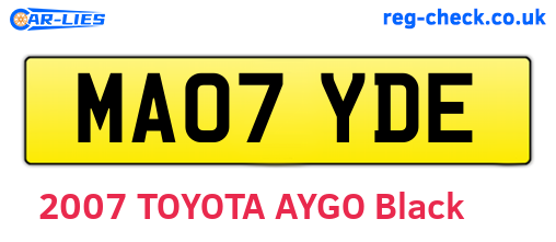 MA07YDE are the vehicle registration plates.