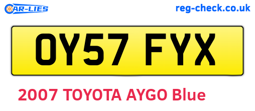 OY57FYX are the vehicle registration plates.