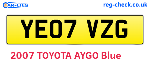 YE07VZG are the vehicle registration plates.