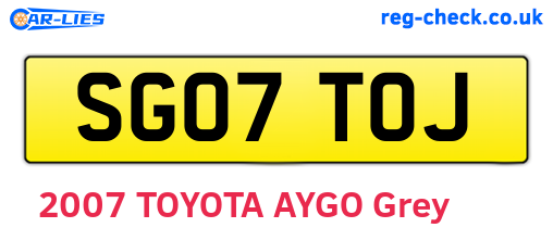 SG07TOJ are the vehicle registration plates.