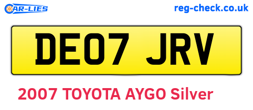 DE07JRV are the vehicle registration plates.