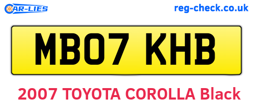 MB07KHB are the vehicle registration plates.
