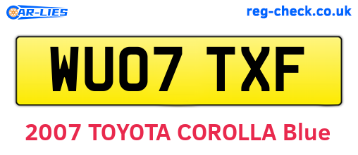 WU07TXF are the vehicle registration plates.