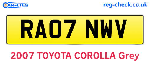 RA07NWV are the vehicle registration plates.