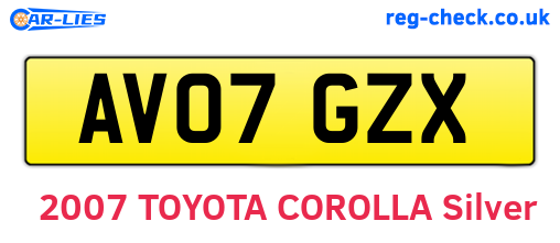 AV07GZX are the vehicle registration plates.