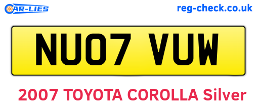 NU07VUW are the vehicle registration plates.