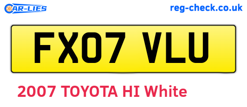 FX07VLU are the vehicle registration plates.