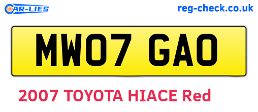MW07GAO are the vehicle registration plates.