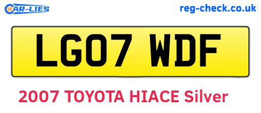 LG07WDF are the vehicle registration plates.