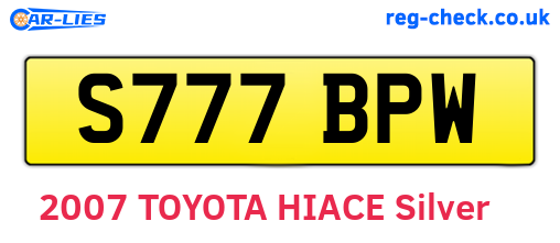 S777BPW are the vehicle registration plates.