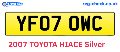 YF07OWC are the vehicle registration plates.