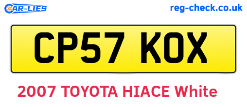 CP57KOX are the vehicle registration plates.