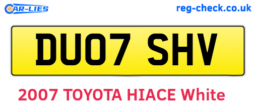 DU07SHV are the vehicle registration plates.