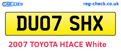 DU07SHX are the vehicle registration plates.