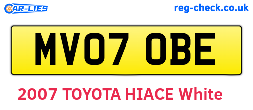 MV07OBE are the vehicle registration plates.