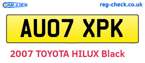 AU07XPK are the vehicle registration plates.