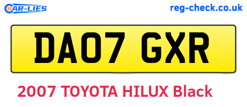 DA07GXR are the vehicle registration plates.