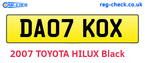DA07KOX are the vehicle registration plates.