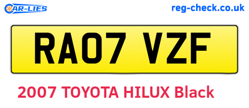 RA07VZF are the vehicle registration plates.