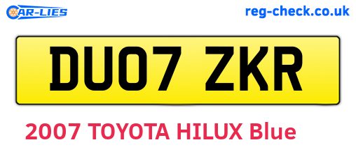 DU07ZKR are the vehicle registration plates.