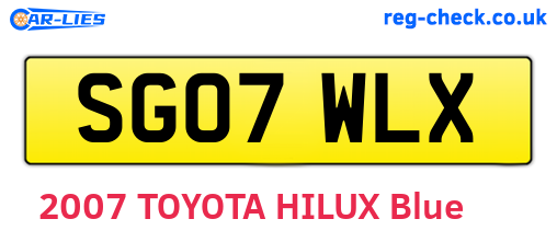 SG07WLX are the vehicle registration plates.