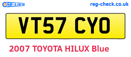VT57CYO are the vehicle registration plates.