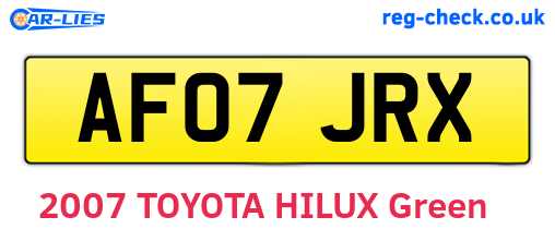 AF07JRX are the vehicle registration plates.