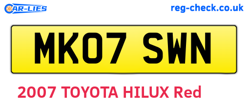 MK07SWN are the vehicle registration plates.