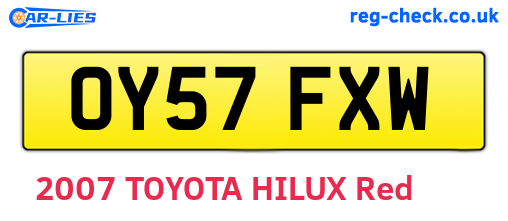 OY57FXW are the vehicle registration plates.