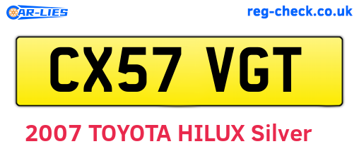 CX57VGT are the vehicle registration plates.