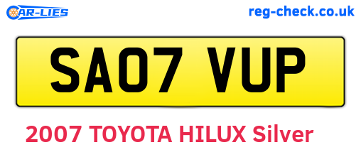 SA07VUP are the vehicle registration plates.