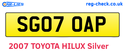 SG07OAP are the vehicle registration plates.