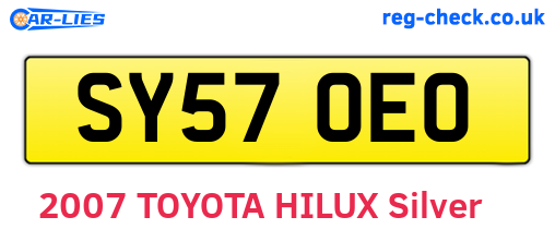 SY57OEO are the vehicle registration plates.
