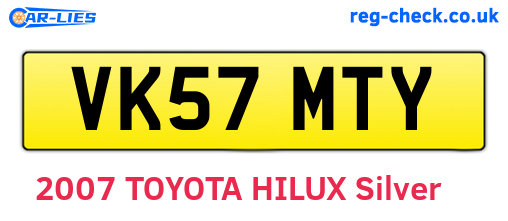 VK57MTY are the vehicle registration plates.