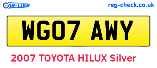 WG07AWY are the vehicle registration plates.