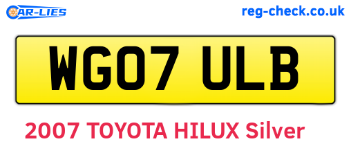 WG07ULB are the vehicle registration plates.