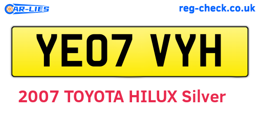 YE07VYH are the vehicle registration plates.