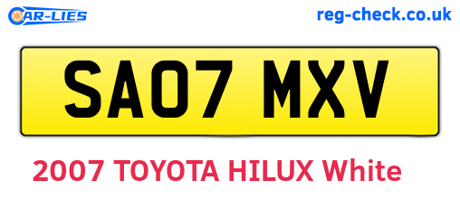 SA07MXV are the vehicle registration plates.