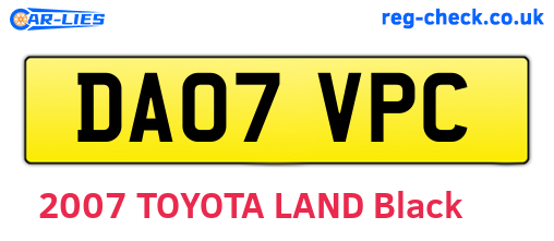 DA07VPC are the vehicle registration plates.