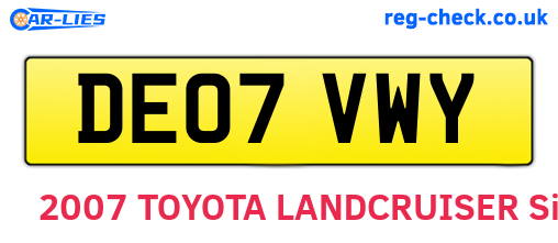 DE07VWY are the vehicle registration plates.