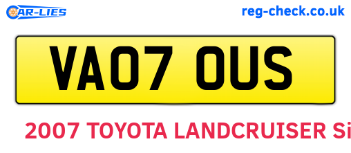VA07OUS are the vehicle registration plates.