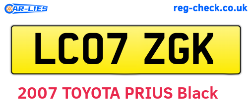 LC07ZGK are the vehicle registration plates.