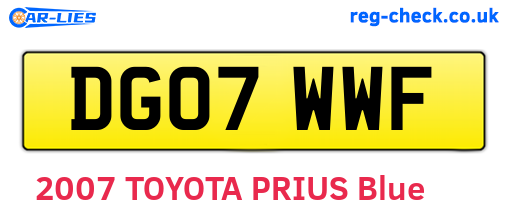 DG07WWF are the vehicle registration plates.